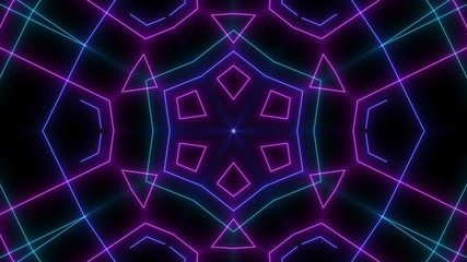 Abstract Retro cyberpunk Sci-Fi Neon bright lens flare colored on black background. Laser show colorful design for banners advertising technologies. Retro style of the 80s