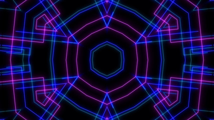 Abstract Retro cyberpunk Sci-Fi Neon bright lens flare colored on black background. Laser show colorful design for banners advertising technologies. Retro style of the 80s