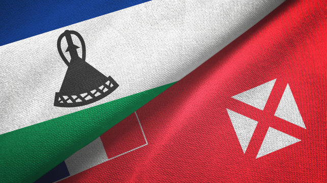 Lesotho and Wallis and Futuna two flags textile cloth, fabric texture