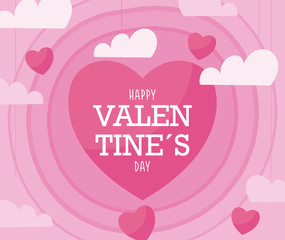 Happy valentines day heart and clouds vector design