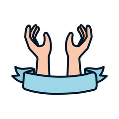 Obraz premium hands support gesture ribbon charity and donation