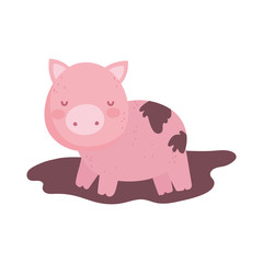 pig in the mud farm animal cartoon