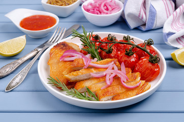 Fried chicken breast with vegetables