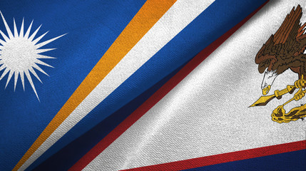 Marshall Islands and American Samoa two flags textile cloth, fabric texture