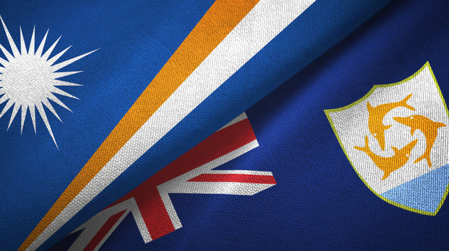 Marshall Islands and Anguilla two flags textile cloth, fabric texture
