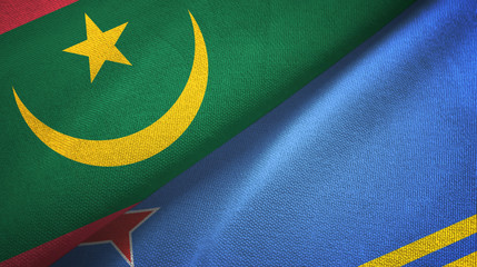Mauritania and Aruba two flags textile cloth, fabric texture