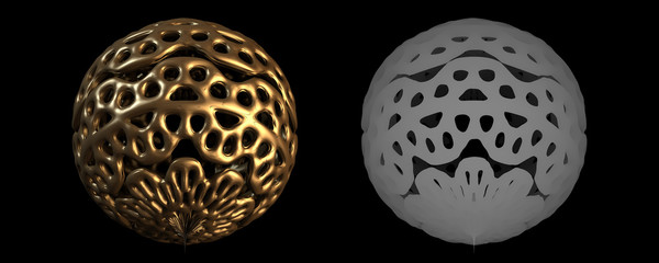 3d abstract golden sphere with zbuff and clipping mask 