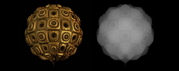 3d golden steampunk ball with zbuff and clipping mask