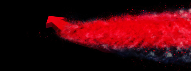 Fototapeta na wymiar 飛沫を撒き散らして飛行する抽象的な赤い矢印