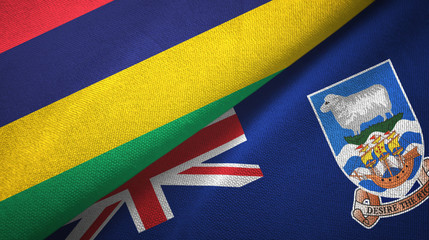 Mauritius and Falkland Islands two flags textile cloth, fabric texture