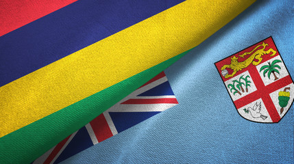 Mauritius and Fiji two flags textile cloth, fabric texture