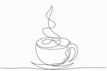 Continuous line art or One Line Drawing of hot coffee and smoke, A cup of Coffee drawing concept. vector illustration.