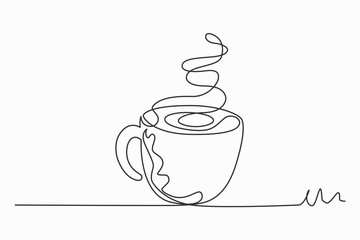 Continuous line art or One Line Drawing of hot coffee and smoke, A cup of Coffee drawing concept. vector illustration.