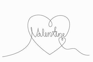 Continuous line drawing or one line of heart in valentine's day, Black and white vector minimalist illustration of love concept. vector illustration.