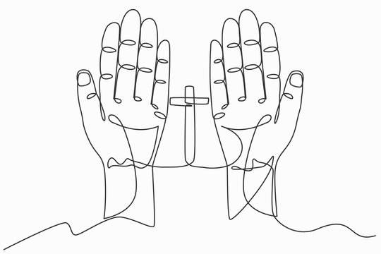 recommend clip art: Continuous line art or One Line Drawing of prayer hand worship Christian. Eucharist Therapy Bless God Helping Repent Catholic Easter Lent Mind Pray. linear style and Hand drawn. Vector illustrations.