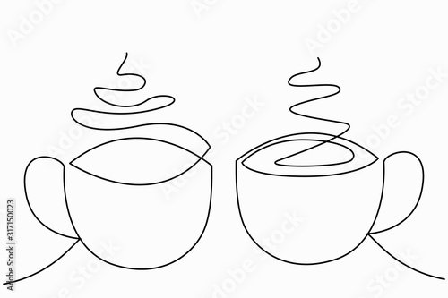 Continuous Line Art Or One Line Drawing Of Hot Coffee And Smoke A Cup Of Coffee Drawing Concept Vector Illustration Wall Mural Artitcom