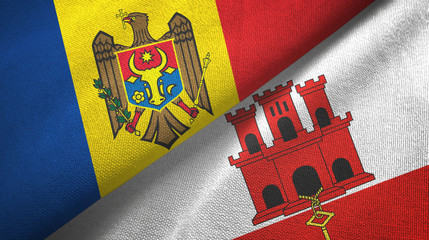 Moldova and Gibraltar two flags textile cloth, fabric texture