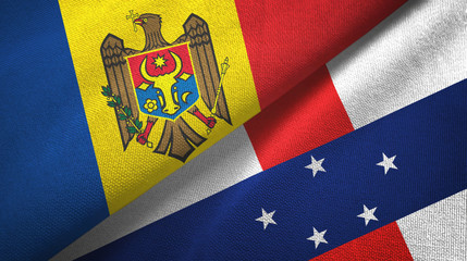 Moldova and Netherlands Antilles two flags textile cloth, fabric texture
