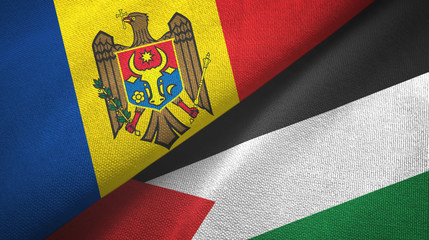 Moldova and Palestine two flags textile cloth, fabric texture