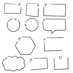 Quote box frame. Quote box icon. Texting quote boxes. Blank template quote text info design boxes quotation bubble blog quotes symbols. Creative vector banner illustration.doodle