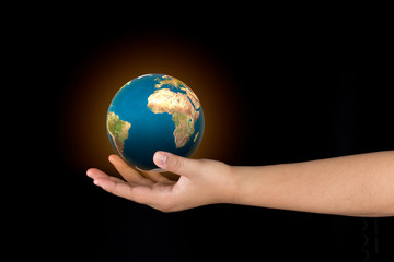 human hand hold the world to protect from global warming	