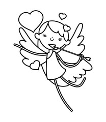 happy valentines day, cute cupid with arrow hearts romantic cartoon thick line