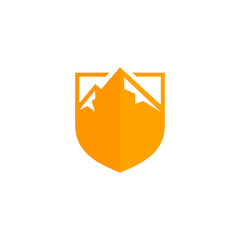 Shield mountain logo design simple vector