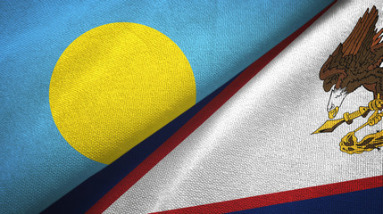 Palau and American Samoa two flags textile cloth, fabric texture