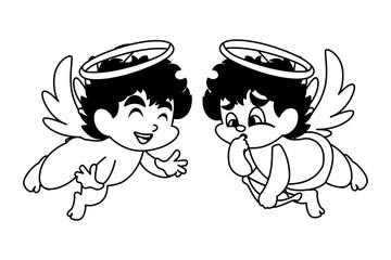 cute cupid angels in different poses on white background