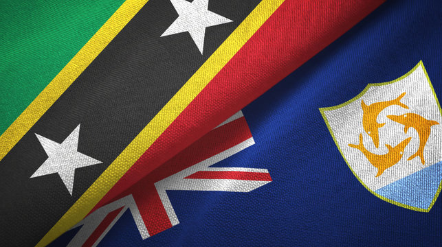 Saint Kitts and Nevis and Anguilla two flags textile cloth, fabric texture - Powered by Adobe