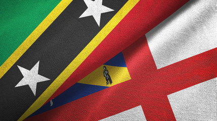 Saint Kitts and Nevis and Herm two flags textile cloth, fabric texture