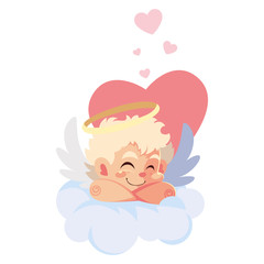 cupid angel sleeping on a cloud on white background