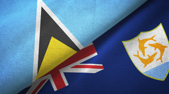 Saint Lucia and Anguilla two flags textile cloth, fabric texture