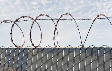 Barb wire fence with razor wire around © Andrew