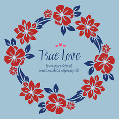 The beauty shape of leaf and red wreath frame, for beautiful true love greeting card design. Vector