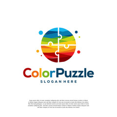 Abstract Colorful Puzzle logo designs template vector