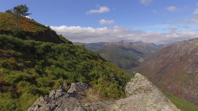rocky mountain ridges pine tree forest peneda geres Portugal 4k	