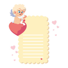 card valentines day with cupid angel , sheet to write