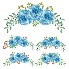 Blue rose watercolor hand painted flower arrangement
