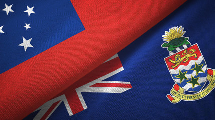 Samoa and Cayman Islands two flags textile cloth, fabric texture