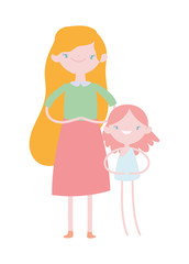 happy valentines day, cute young woman and little cupid cartoon