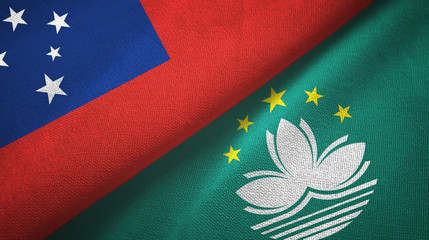 Samoa and Macau two flags textile cloth, fabric texture