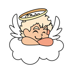 cupid angel sleeping on a cloud on white background
