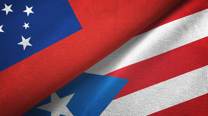 Samoa and Puerto Rico two flags textile cloth, fabric texture