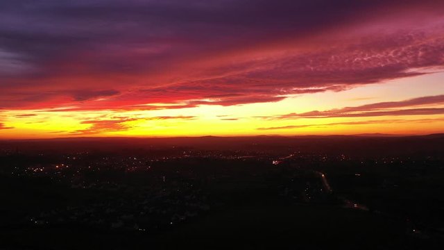 Stunning sunset and volcanic afterglow by drone over Co. Tyrone N. Ireland