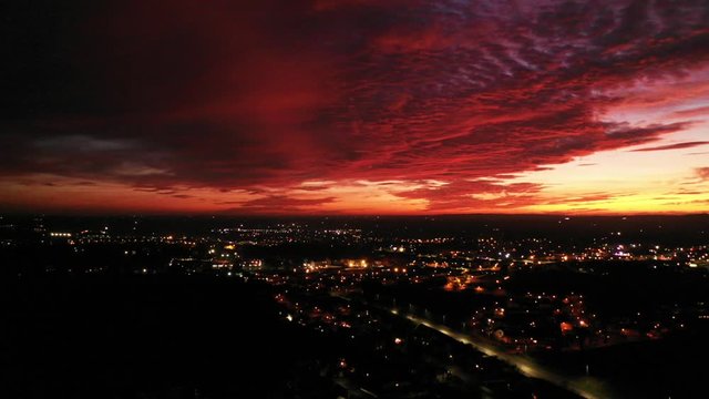 Stunning sunset and volcanic afterglow by drone over Co. Tyrone N. Ireland - Clip Two