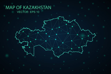 Map of Kazakhstan. Wire frame 3D mesh polygonal network line, design sphere, dot and structure. communications map of Kazakhstan. Vector Illustration EPS10.