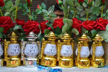 beautiful low electric consumption LED lanterns are displayed for sell on the eve of new year