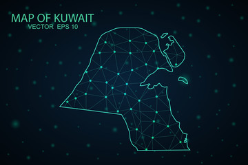 Fototapeta na wymiar Map of Kuwait. Wire frame 3D mesh polygonal network line, design sphere, dot and structure. communications map of Kuwait. Vector Illustration EPS10.