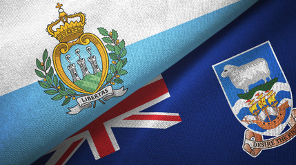 San Marino and Falkland Islands two flags textile cloth, fabric texture